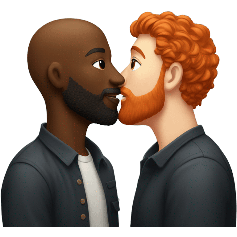 Man with red hair kisses black man with beard emoji