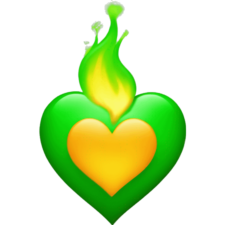 The green heart is on green fire emoji