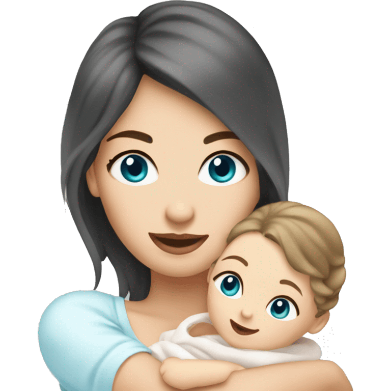 mom holding newborn baby girl with blue eyes white skin dark hair and white skin newborn white girl emoji