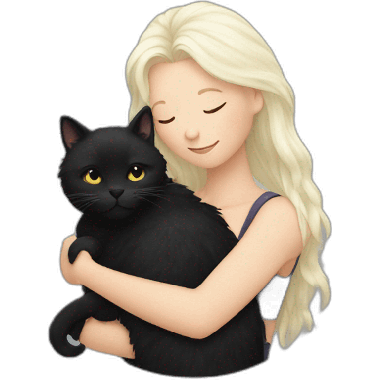 black fluffy cat and white woman cuddling emoji