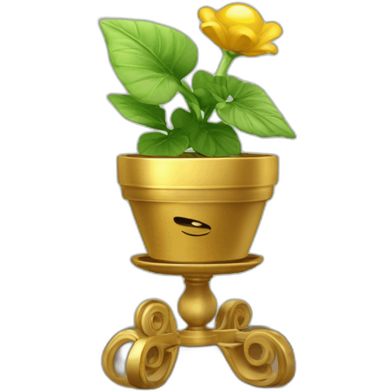 divine plant in a golden flower pot on a stand with four feer emoji