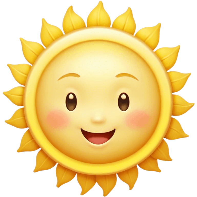 Cinematic tiny happy sun, golden and round, chubby with a warm smile, gentle rays beaming softly, radiating warmth and happiness, irresistibly cute. emoji