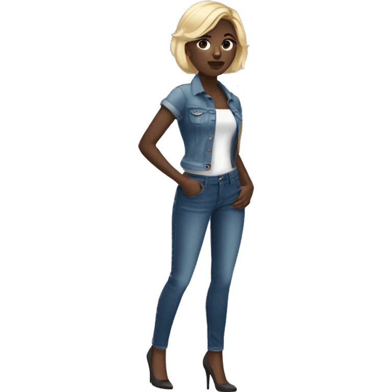 girl with dark skin and short blonde hair in jeans and high heels emoji