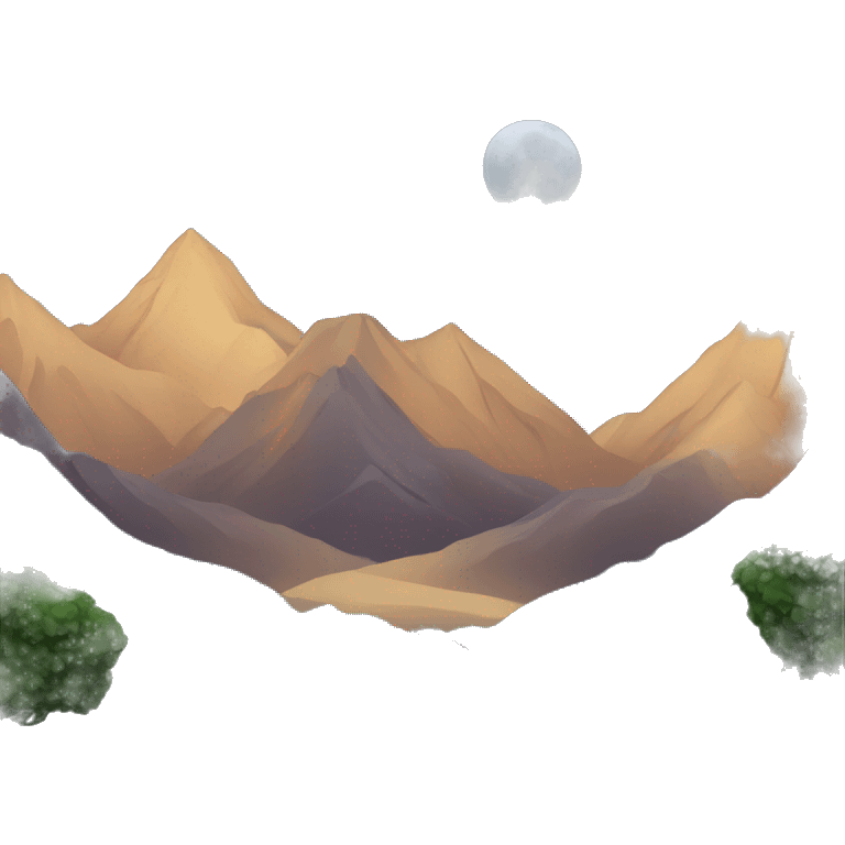 Mountains with a road and a night sky emoji