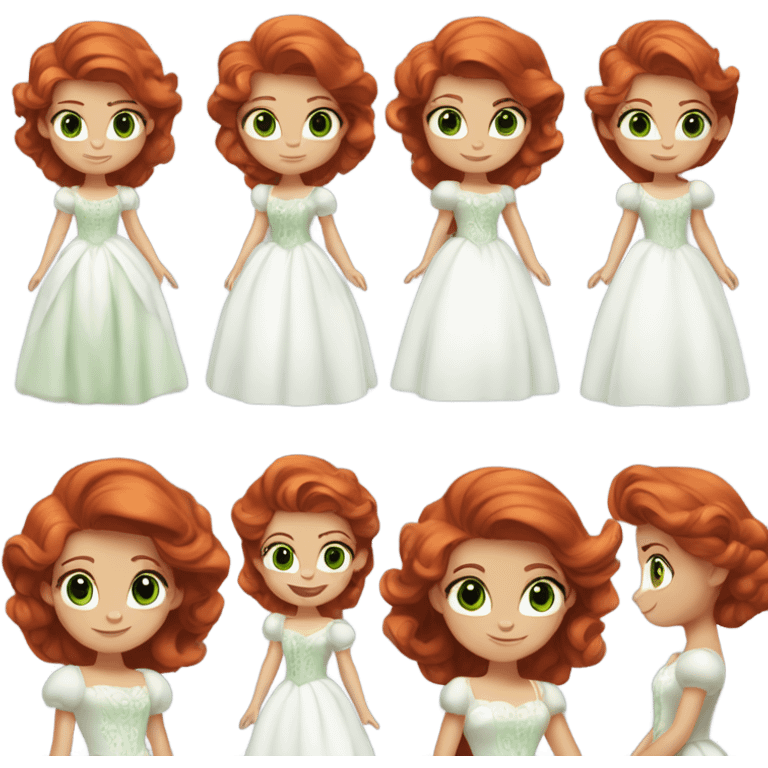 red-haired Disney princess in a white dress, green eyes emoji