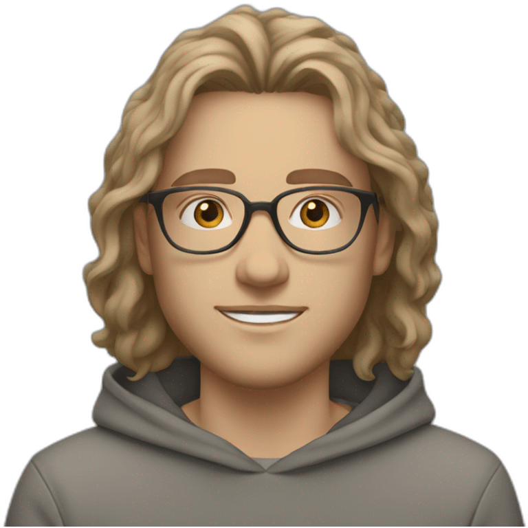 young white guy with slightly long wavy hair and a fade in light brown color and rounded silver glasses with a grey hoodie on emoji