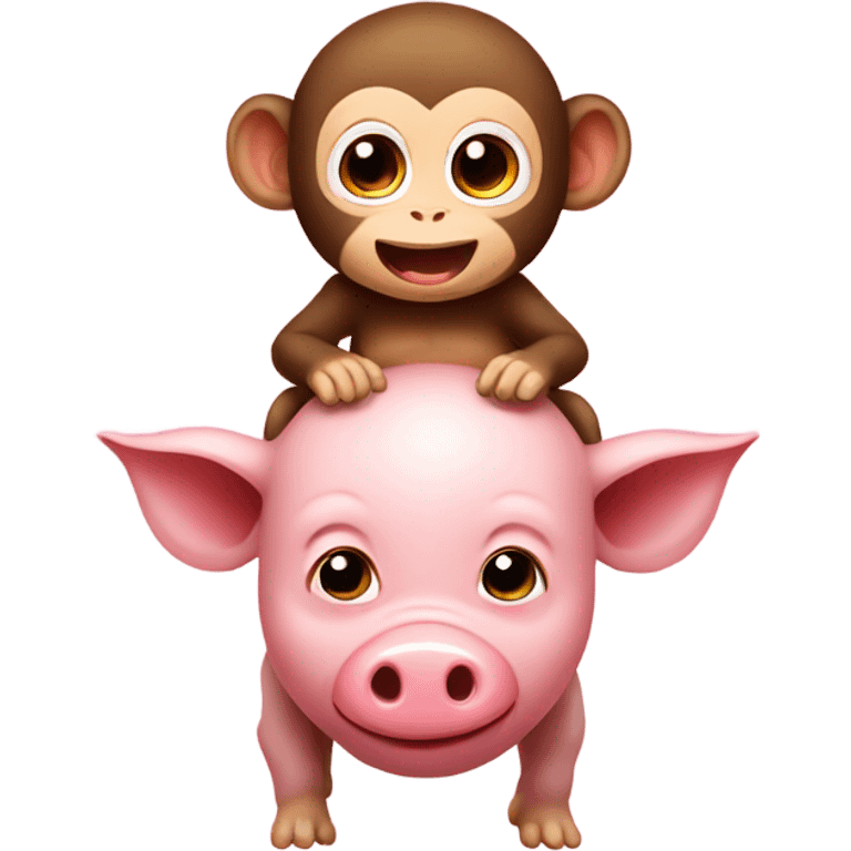 Baby monkey riding backwards on a pig emoji