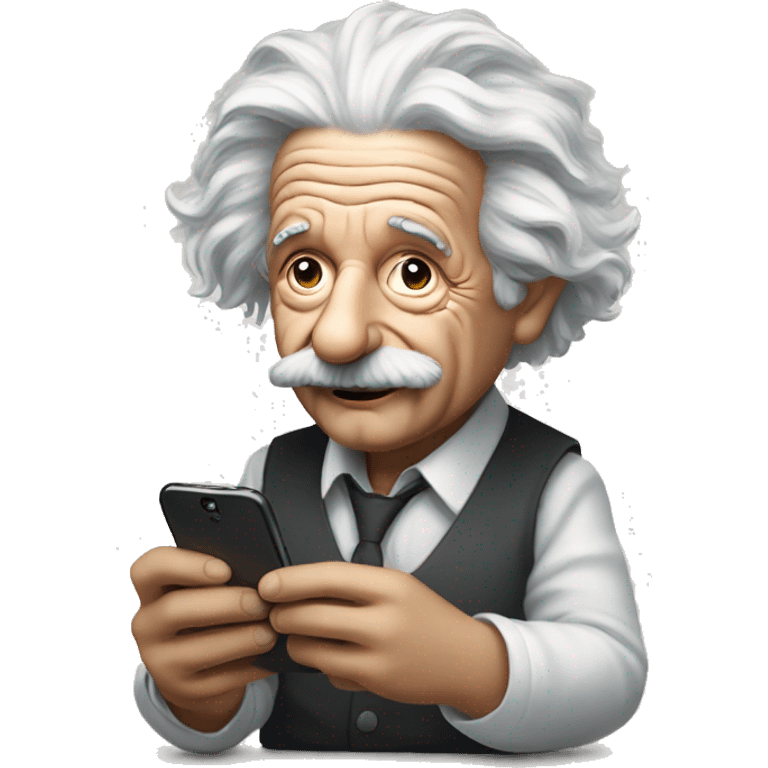 Albert Einstein holds a cell phone in his hands emoji