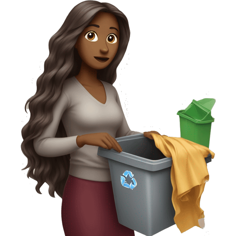 Beautiful burgundy long haired woman taking out the trash emoji