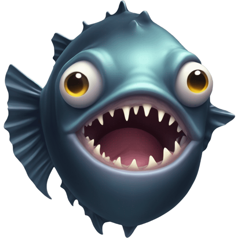 Anglerfish with a glowing lure hanging from its forehead, sharp teeth, and big eyes. emoji