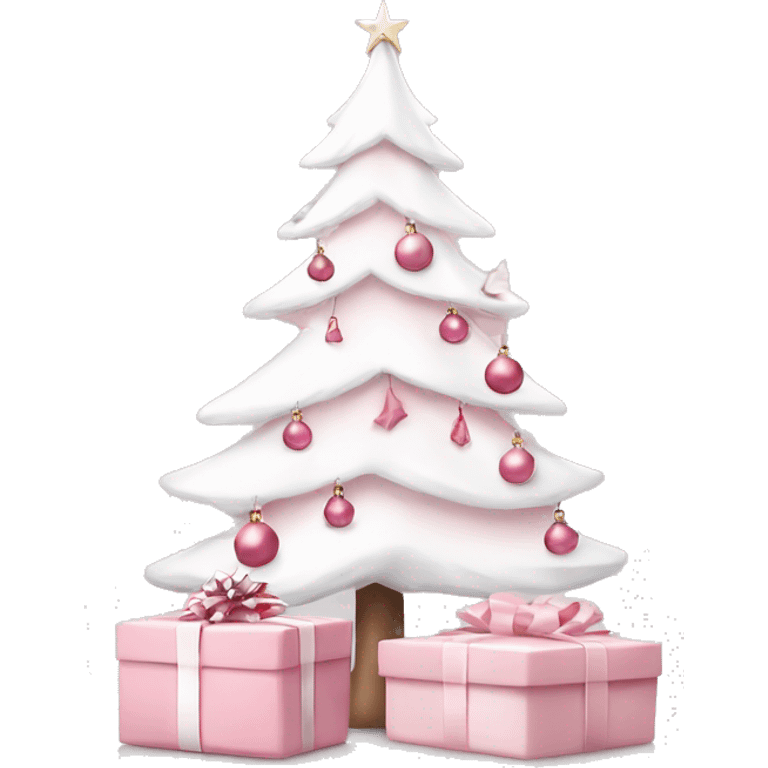 Light pink Christmas gifts under a white Christmas tree  emoji