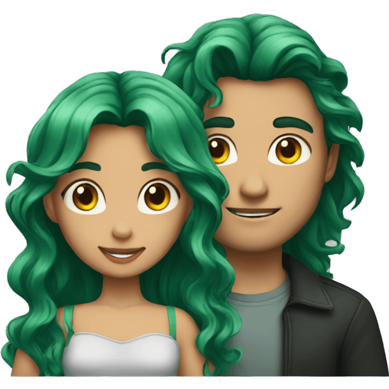 girl who has green hair with a guy who has long wavy black hair emoji