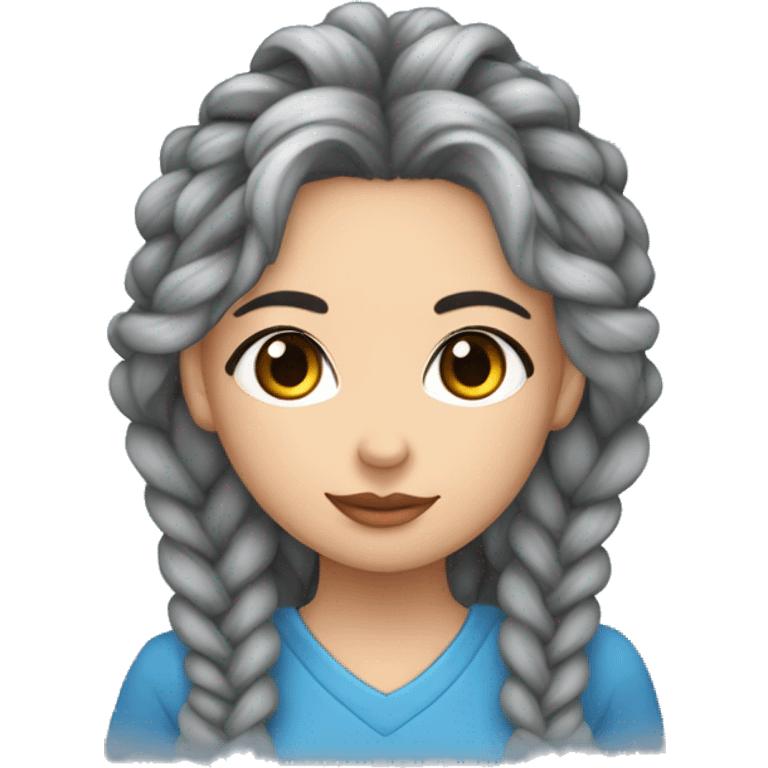 chica de ojos azules con trenzas largas color gris tirando un beso  emoji