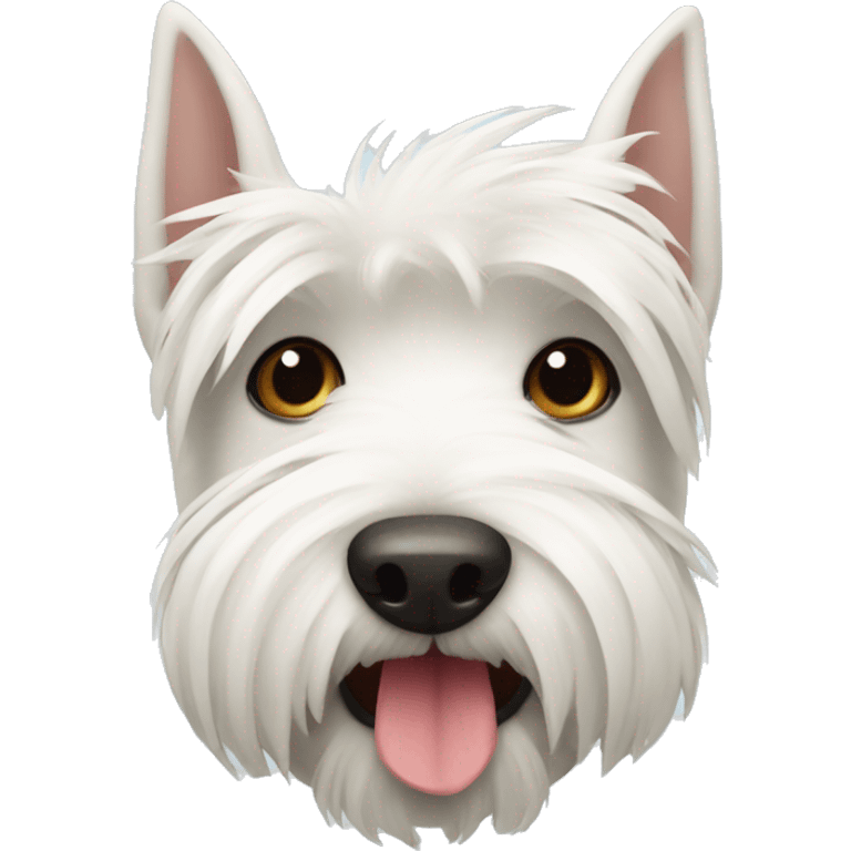 White Scottish terrier face with tissue in its mouth emoji