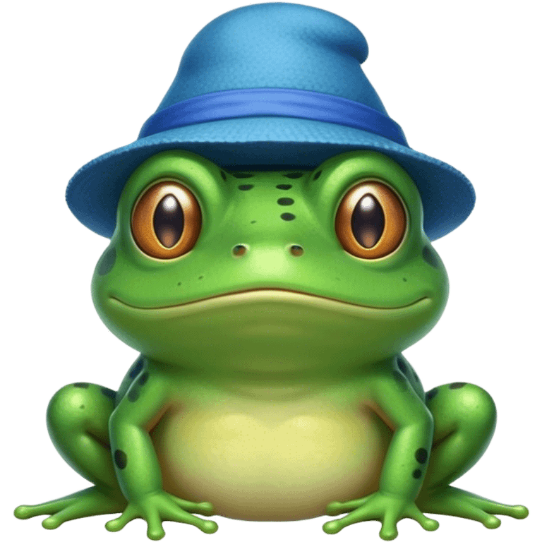 A frog frowning with a blue hat emoji