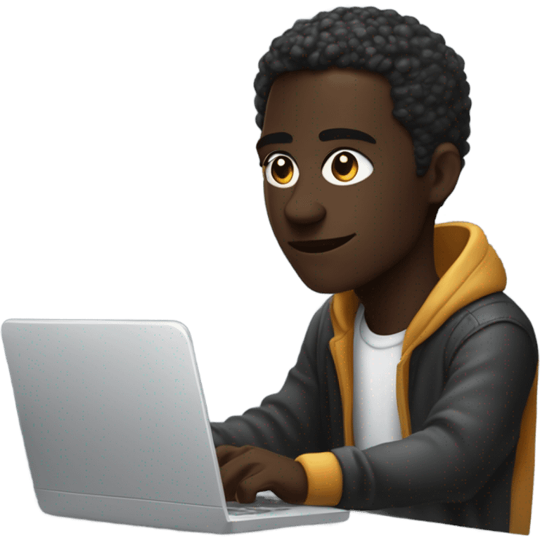 Web developer sitting in front of a computer a 20 year old dark skinned man with medium length dredlucks coding  emoji