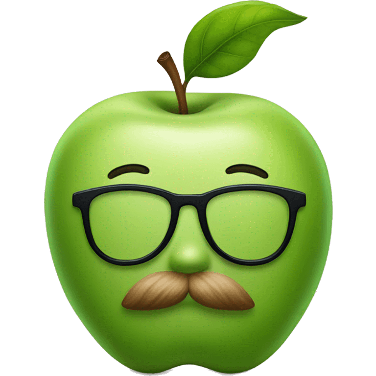 Apple with nerdy glasses, mustache, and big eyebrows  emoji