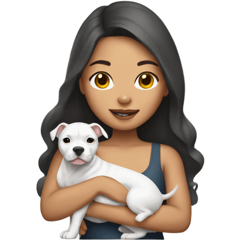 Pretty Filipino woman holding gray pit bull puppy emoji