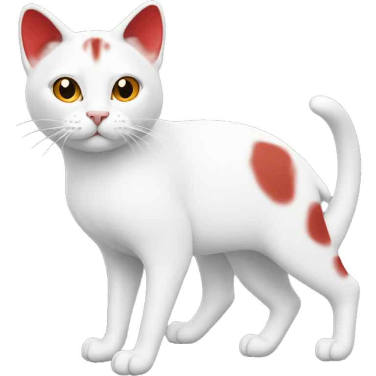 Cat with 3 legs, white and red emoji