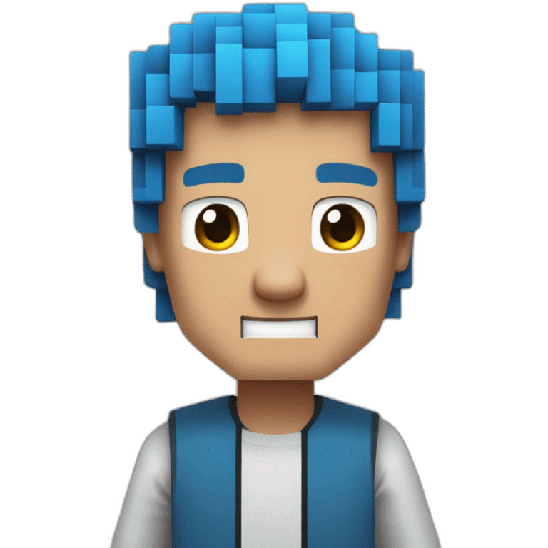 un minecraft garçon avec des cheveux bleus et un t sirt bleu emoji