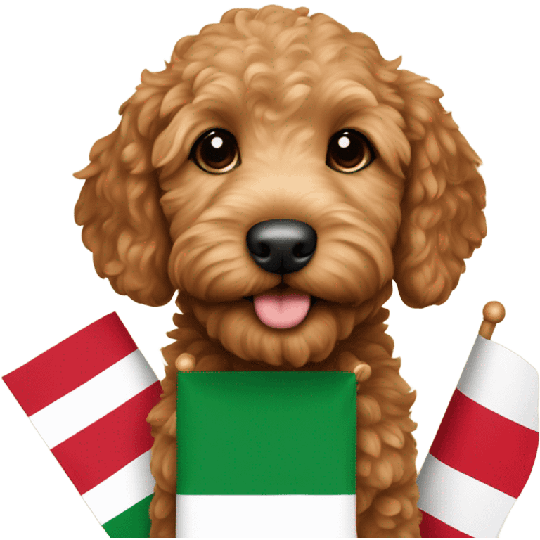 Red golden doodle puppy with an Italian flag  emoji