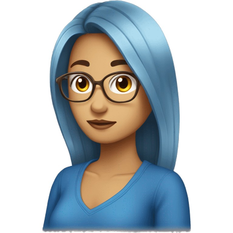 cabelo castanho, olho marrom, camiseta azul e um gatinho emoji