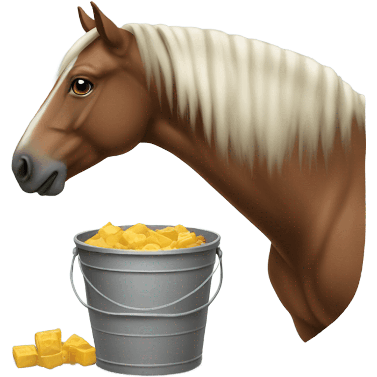 Realistic horse eating out of bucket  emoji