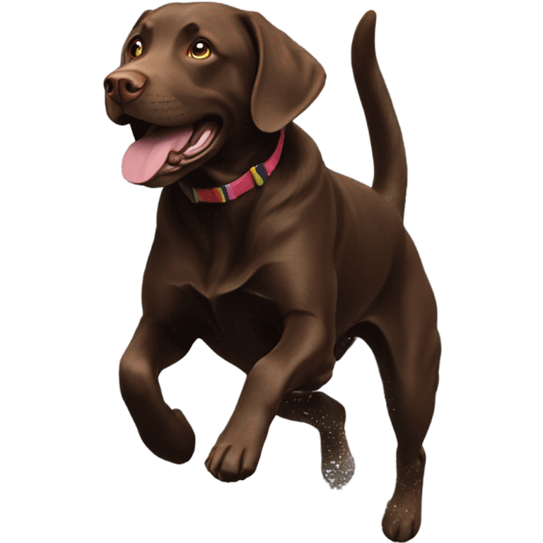 Chocolate lab running to the rainbow bridge emoji