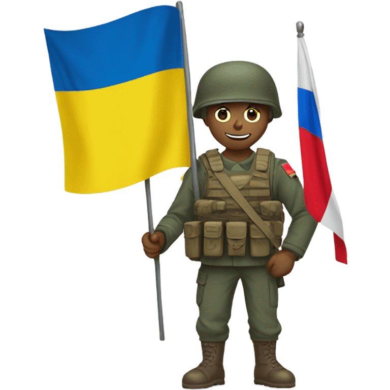 a soldier who holds the Russian flag in one hand and the Ukrainian flag in the other hand emoji