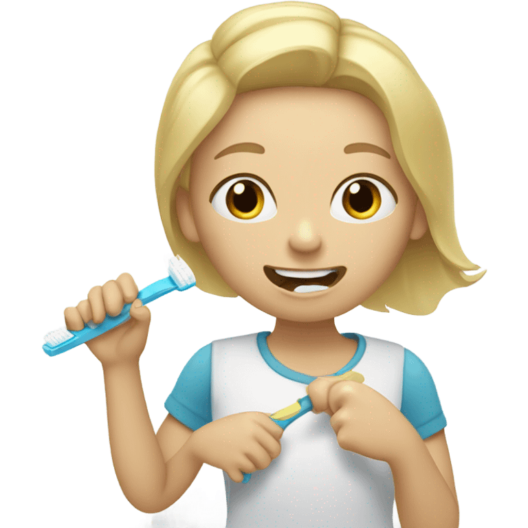 Blonde girl with blonde mother, brushing their teeth emoji