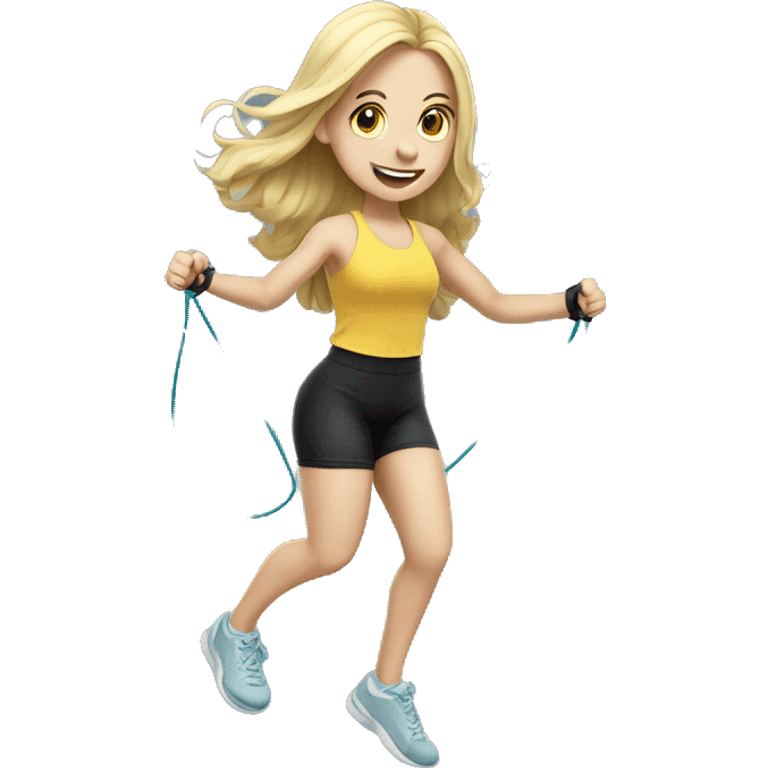 Pale girl with long hair jumping rope fitness emoji