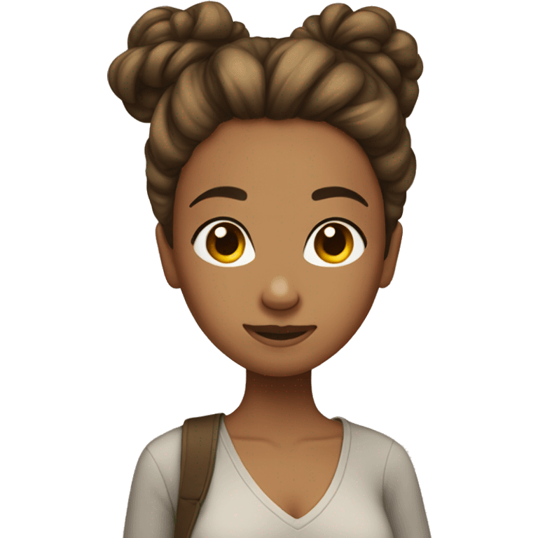 Tan girl with long brown hair in messy bun  emoji