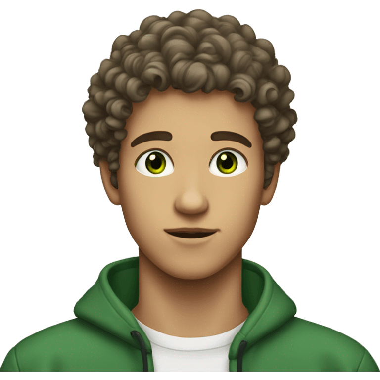 a 18 years old man with curly haircut and green eyes emoji