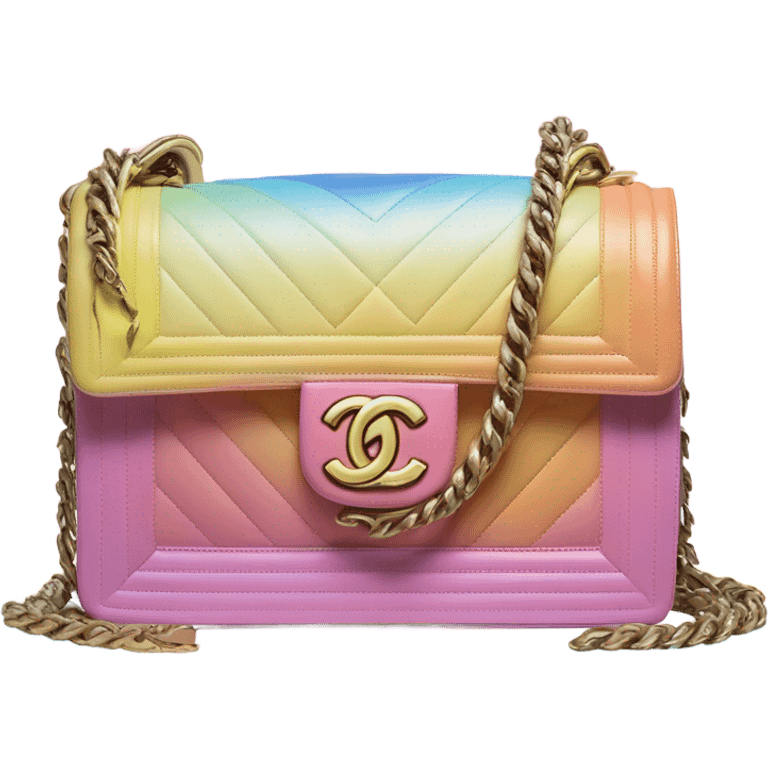 Front facing Cuba collection Chanel boy bag with Rainbow diagonal ombré with pastel pink, yellow and blue emoji