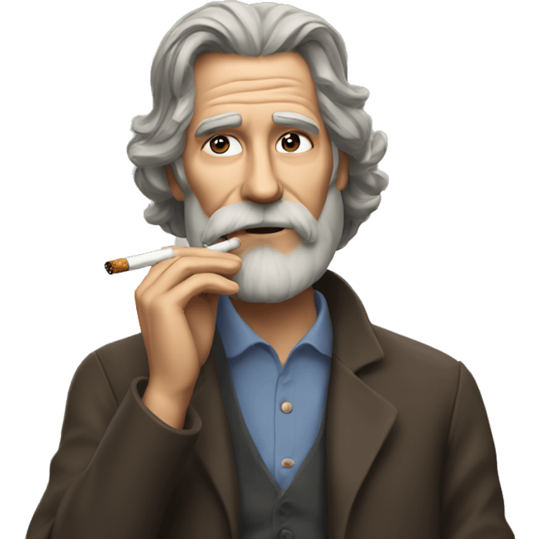 Brown haired older man with longer hair and beard smoking cigarette emoji