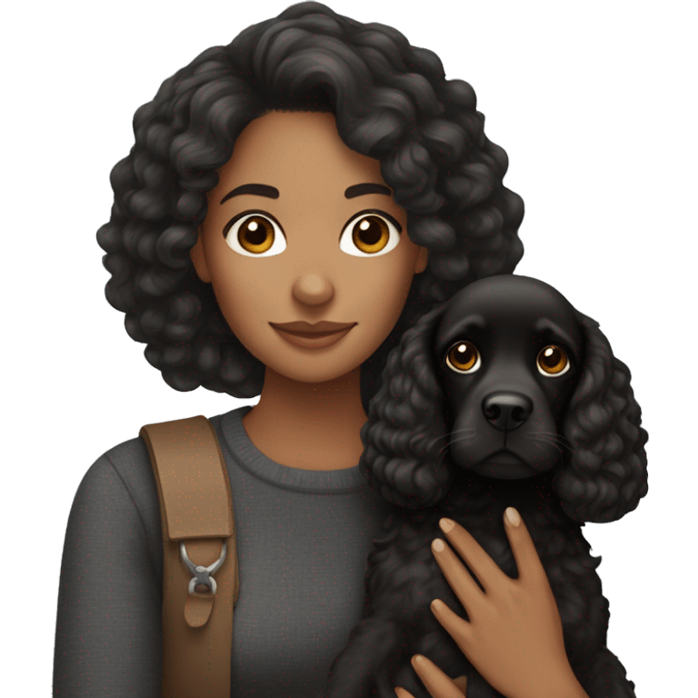 Mixed race woman holding black cocker spaniel  emoji