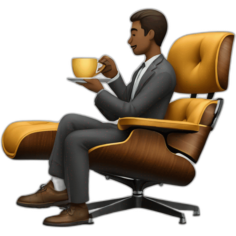 A person drinking coffee while sitting on an eames lounge chair  emoji