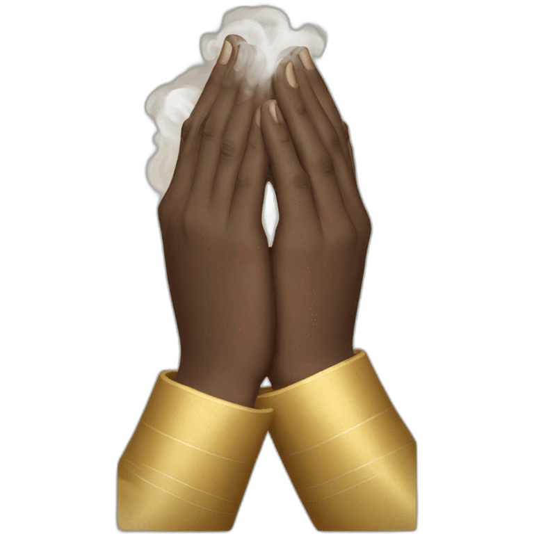 Hands in prayer with smoke around and the tips of the fingers  emoji