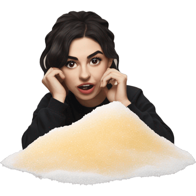 Charlie xcx with a pile of salt emoji