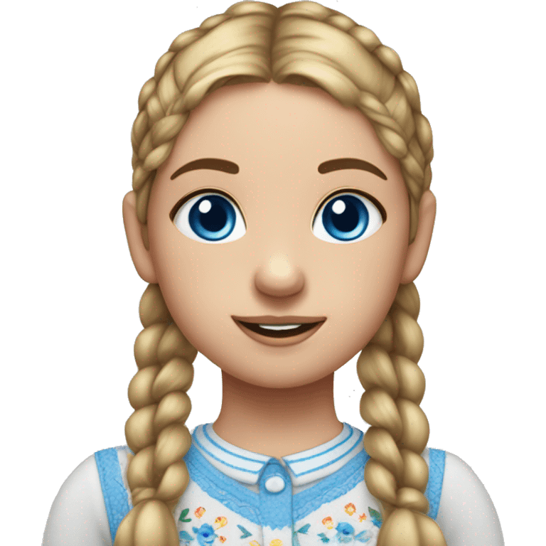 girl with blue eyes and two pigtails wearing an embroidered shirt emoji