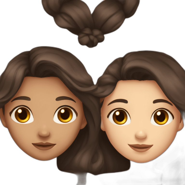 one girl long dark hair and clear skin and one girl long brown hair and darker skin hugging emoji