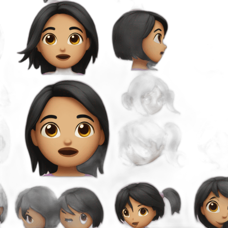 A girl with short black hair and black eyes is surprised emoji