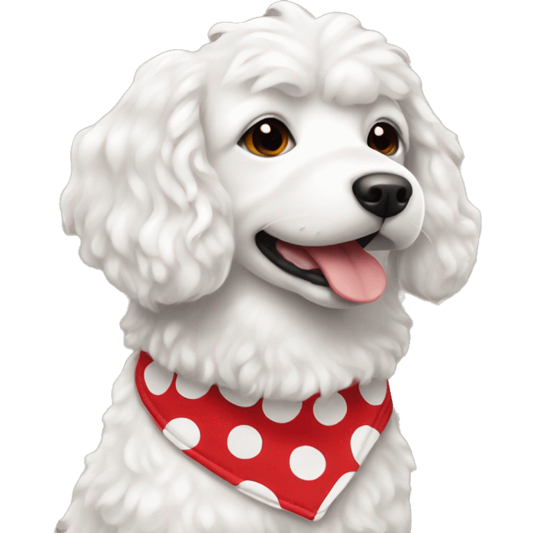 white curly coat dog with red polka dot bandana emoji