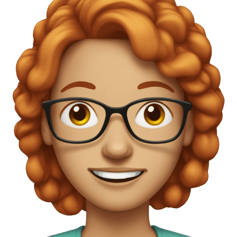 woman in her fifties with red hair tied with a clip and eyeglasses emoji