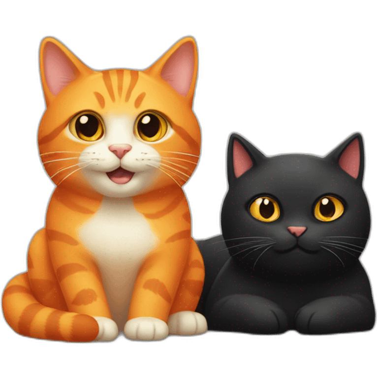 One orange cat and one black cat being happy emoji