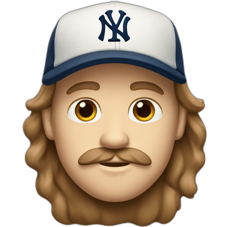 white man with long brown hair and ny baseball cap and mustache emoji