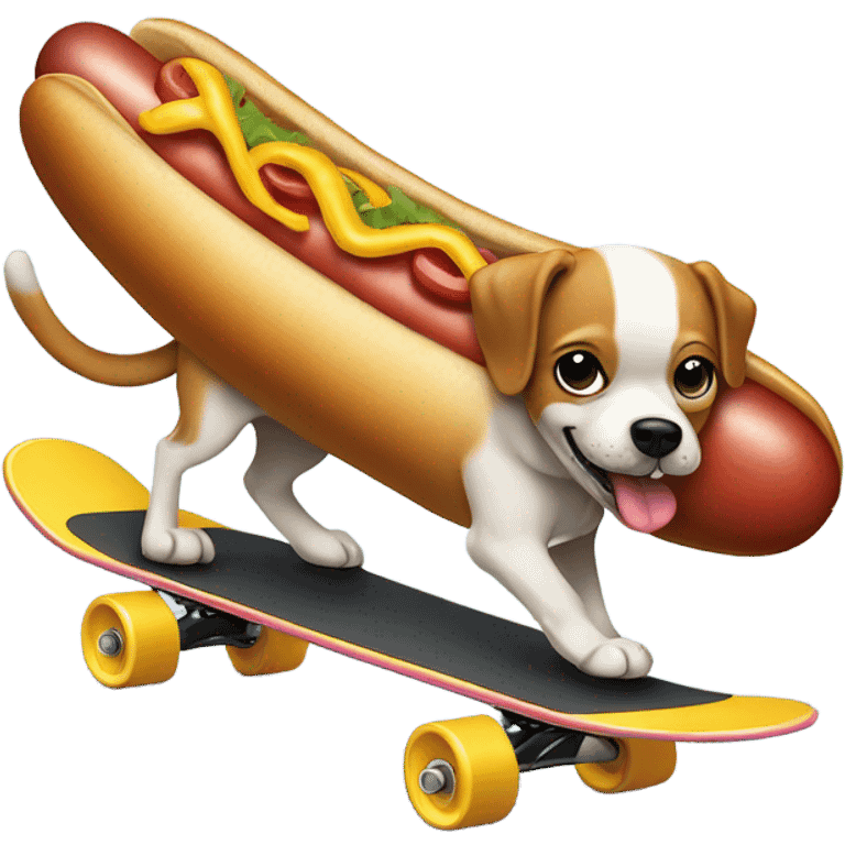 Dog riding a hot dog skateboard hitting a gnarly trick  emoji