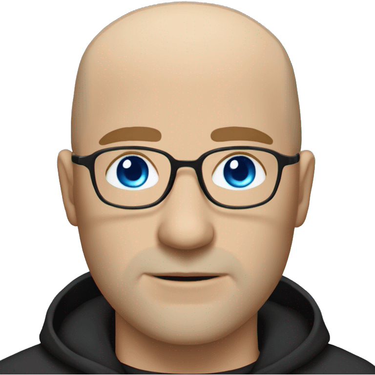 bald white man with blue eyes, stubble, glassses. black clothes emoji