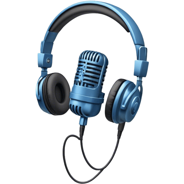 Create an emoji for podcasting. Show a microphone with headphones, symbolizing the recording of a podcast. Use modern, professional colors. Do not include any emojis or smiley faces. Make the background transparent. emoji