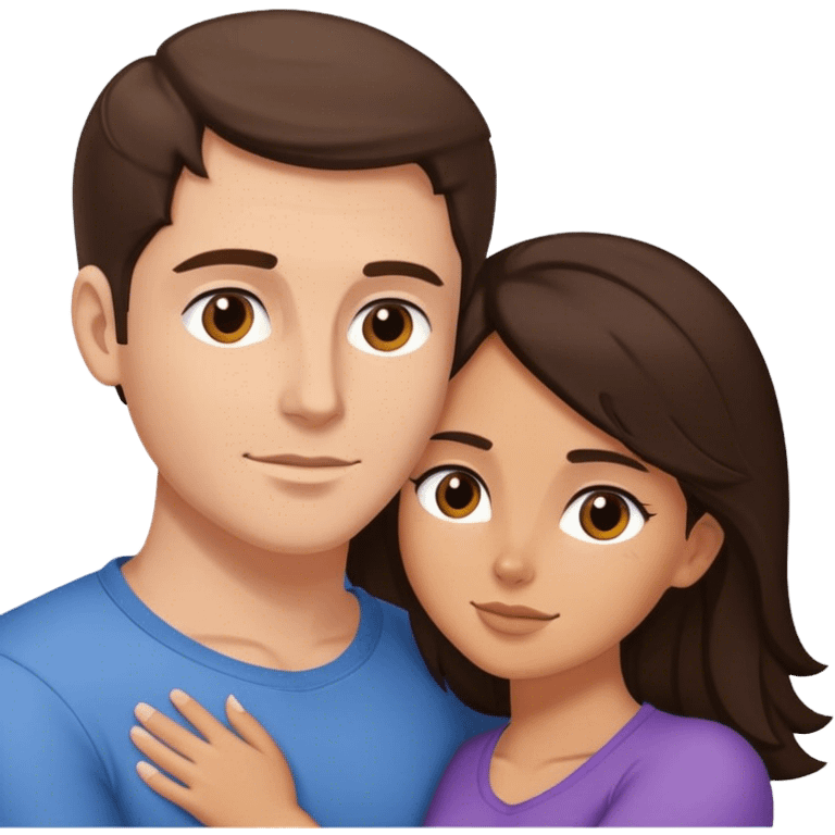 Brunette white man and brunette tan woman cuddling emoji